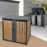 Coffre à Poubelles en Acier ML-Design - 2 Tonnes - 240L - Anthracite/Aspect Chêne - Résistant aux Intempéries