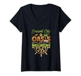 Womens Oasis of Wellbeing - Crescent City V-Neck T-Shirt