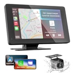 Wireless Apple CarPlay Android Auto Screen,Car Stereo 7" HD Touch Screen Backup Camera, Portable Touch Screen Car Play GPS Navigation for Car,Car Audio Receivers with Mirror Link,Bluetooth,FM, Siri