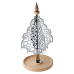 Alessi Dressed for X-mas Tabletop Christmas tree in 18/10 stainless steel and beech-wood, Steel, Silver, 27 x 48 x 27 cm