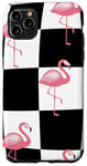 Coque pour iPhone 11 Pro Max Pink Flamingo Checker Black & White Pink Checkered Flamingo