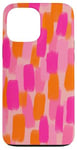 Coque pour iPhone 13 Pro Max Abstrait, rose avec orange, effet pinceau