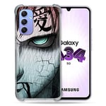 Cokitec Coque Renforcée en Verre Trempé pour Samsung Galaxy A34 5G Manga Naruto Gaara