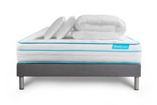 Pack sommier kit matelas  Mémoire de forme et micro ressorts ensachés avec couette et orei