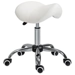 HOMCOM Tabouret de massage tabouret selle ergonomique pivotant 360° hauteur réglable revêtement synthétique blanc