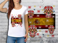 T-Shirt Blanc Femme Taille Xl Collection Drapeau Mexican Skull 40 Espagne