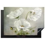 KitchenYeah© Protection Plaque Induction 75x52 cm Protege Deco Cuisine Cache Protège De Cuisson Accessoire Fleurs - Nature morte - Coquelicot - Blanc - Botanique