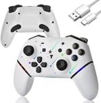 Manette de commutation, manette sans fil Pro + batterie/lumière RVB/double vibration/manette de jeu pour Switch/Lite/OLED/PC Blanc