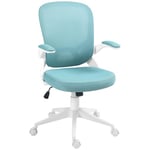 HOMCOM Fauteuil de Bureau Chaise de Bureau Hauteur réglable pivotant 360° accoudoirs relevables Dossier en Maille et Assise Tissu Bleu