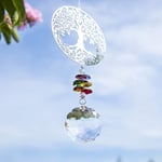 Mezheng - Cristal Suncatcher Suspendu Arbre de Vie en Métal Coloré Chakra Perle Feng Shui Cristal Pendentif Décoration De Jardin