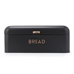 Salter Pebble Bread Bin - Powder Coated Finish, Large Bread Storage Container, Store Bread, Pastries and Bagels, Durable Steel, Easy to Clean, Brass Embossed Lettering, Matte Charcoal Grey BW13730EU7