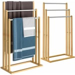 Casaria - Porte-serviettes en bambou sur pied avec 3 barres Support pour serviettes Étagère de salle de bain 2x