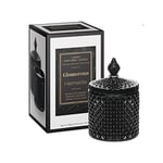 Bougie parfumée Glamorous Hematite dans un verre décoratif noir, parfum citron, poivre rose, jasmin, patchouli, vétiver, musc blanc, dimensions : H/Ø 14 x 8 cm, 180 g