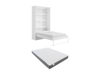 Lit escamotable 120 x 200 cm - Ouverture verticale manuelle - Avec LEDs - Blanc + Matelas - RAPILI