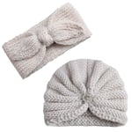 Diadia 2pc Baby Newborn Baby Boy Girl Knitted Turban Hat Hair Band Beanie Headwear Cap Sets (J)