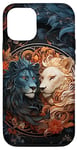 Coque pour iPhone 15 Pro Ying yang lion belle et féroce lions fleurs anime art