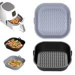 Diboniur Silicone Air Fryer Liner Square, 2 Pack 8 Inch Reusable Airfryer Liners Silicone Air Fryer Accessories, Airfryer Silicone Baking Tray Basket for Ninja, Tower, COSORI (Gray and Black)