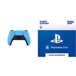 DualSense Manette pour PlayStation 5, Ice Blue + Carte Cadeau PSN (PlayStation Store) | 20 EUR | Compte français | Code de téléchargement (PS5/PS4/PS3)