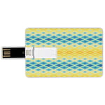 32G USB Flash Drives Credit Card Shape Yellow and Blue Memory Stick Bank Card Style Geometric Ethnic Mosaic Tile Rhombus Shapes Grid Vivid Colors Decorative,Marigold Mustard Aqua Waterproof Pen Thumb