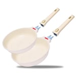 Jeetee Set De Poêle Induction Avec Poêle 20/28Cm Et 2 Poignées Amovibles,4-Pièces,Revêtement Antiadhésifn,Compatible Toutes Les Cuisines,Résistant Au Four,Beige(Sans Pfos, Pfoa)