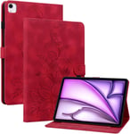 Coque Pour Ipad Air 11 2024/ Ipad Pro 11 Pouces Tous Les Modèles Ipad Air 5/4 10,9 Multi-Angles De Visualisation Housse De Protection En Similicuir Avec Porte-Carte Couverture Motif Lys, Rouge