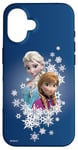 Coque pour iPhone 16 Disney La Reine des Neiges Anna et Elsa Sisters et Flocons de Neige