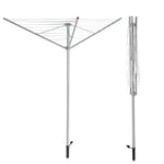 Kleeneze KL064356EU Rotary Clothes Airer – 3-Arm Washing Line with Ground Spike, Folding Umbrella Laundry Rack, Clothes Dryer with 30m Drying Space, Durable Steel Frame, Holds Up to 15kg, Pink/Grey