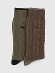 Rodd & Gunn Dunedin Cotton Blend Cable Knit Socks, Pack of 2, Earth/Olive