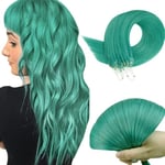 RUNATURE 22 Pouces/55cm Micro Beads Extension a Froid Vert Anneaux Extension Cheveux Naturel Micro Loop #Teal Micro Ring Extension Vrais Cheveux a Froid 25g