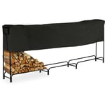 Grand rangement pour bûches, en acier, bâche incluse, 122 x 370 x 38,5 cm, jardin, cour, extérieur, noir - Relaxdays