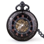 DSHUJC Pocket Watch, Vintage Glass Cover Black Mechanical Pocket Watch Men Women Hand-Wind Jewelry FOB Watch with Pendant Chain