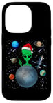 Coque pour iPhone 14 Pro Christmas Alien Santa Peace Hand In Space Santa Hat Xmas