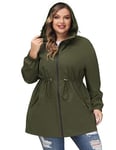 Hanna Nikole Women's Plus Size Lightweight Raincoat Waterproof Rain Jackets Windbreaker Raincoat Outdoor Windproof Running Golf Cycling Jacket with Hood Army Green 22