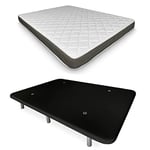 DUÉRMETE ONLINE Noire Lit Complet avec Matelas Fresh réversible + Base tapissée renforcée Couleur 6 Pieds, Bois, 135 x 190