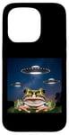 Coque pour iPhone 15 Pro Costume de grenouille en peluche pour selfie, OVNI, étrange et heureuse grenouille