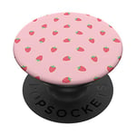 Fraises Rose Kawaii Mignon Cottagecore Esthétique PopSockets PopGrip - Support et Grip pour Smartphone/Tablette avec un Top Interchangeable