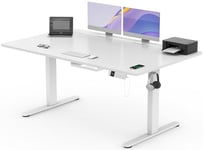 Devoko Bureau Assis Debout Électrique 160×80cm, Bureau Électrique avec Chargeur Type-C, Organiseur de Câbles et 3 Positions Mémorisables, Bureau Réglable en Hauteur (160×80cm,Blanc)