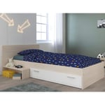 Vente-unique Lit enfant 90 x 190 cm avec 1 tiroir - Coloris : Naturel et blanc - IPLIA