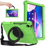 XunyLyee Enfants Coque pour Lenovo Tab M10 Plus (3rd Gen) 10,61" TB-125F/TB-128F, Étui avec 360° Support Rotatif - Poignée - Bandoulière Enfant Housse Protection - Vert