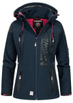 Geographical Norway TISLAND LADY - Veste Softshell Femme Impermeable - Jacket À Capuche Outdoor - Blouson Coupe Vent Resistant Hiver - Activites En Exterieur Randonnée MARINE - S