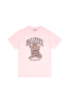 GANNI T-Shirt Basic Jersey Leopard Relaxed Rosa