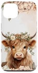 iPhone 13 Spring Elegant Highland Cow Pastel Watercolor Floral Case