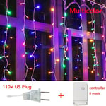 4-20M Gardin Istappar LED Strängljus Bröllopsfest Lampa Semesterbelysning Juldekoration för hemmet takfot Street Dekoration 8X0.6M 200Leds US plug Multi