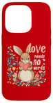 iPhone 14 Pro Love Needs No Words Bunny - Cute Animal Heart Design Case