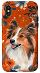 Coque pour iPhone X/XS Orange Aquarelle Floral Merle Shetland Sheepdog Art