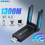 USB 3.0 WiFi-sovitin 1300Mbps Bluetooth 4.2 Dual Band 2.4G/5GHz USB-verkkokortti Langaton vastaanotin pöytätietokoneeseen