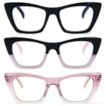 KoKoBin 3 Pack Lunettes de Lecture Oprah pour Femmes Bloquant la Lumière Bleue de l'Ordinateur Loupes de Lecture Cat-eye avec Charnière à Ressort (3 Pack, 3, Dioptres)