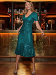 Sosandar Sequin Flare Dress, Jade Green