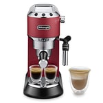 De'Longhi Dedica Style EC685.R, Machine à Café à Pompe en Acier Inoxydable Pour Café Moulu ou Dosettes, Machine à Espresso et Cappuccino, Réservoir de 1,3L, Système Anti-goutte, Rouge