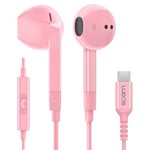 Ludos FEROX USB C Headphones, 5 Years Warranty, USB-C Earbuds for iPhone 16 15 Pro Max Plus Samsung Galaxy S24 S23 Ultra S22 S21 FE S20 Z Flip 3 Fold 4 A53 A54, USB Type C Earphones for iPad - Pink